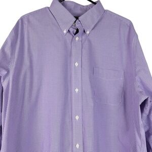 Lauren Ralph Lauren Mens XL Regular Fit Purple Gingham Stretch Button Down Shirt